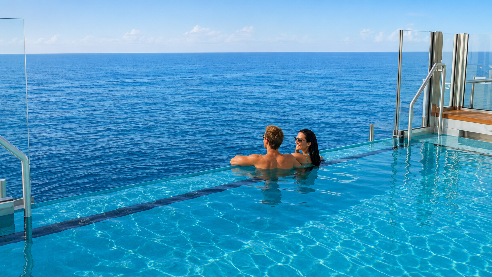 Relaxing in a pool by the sea