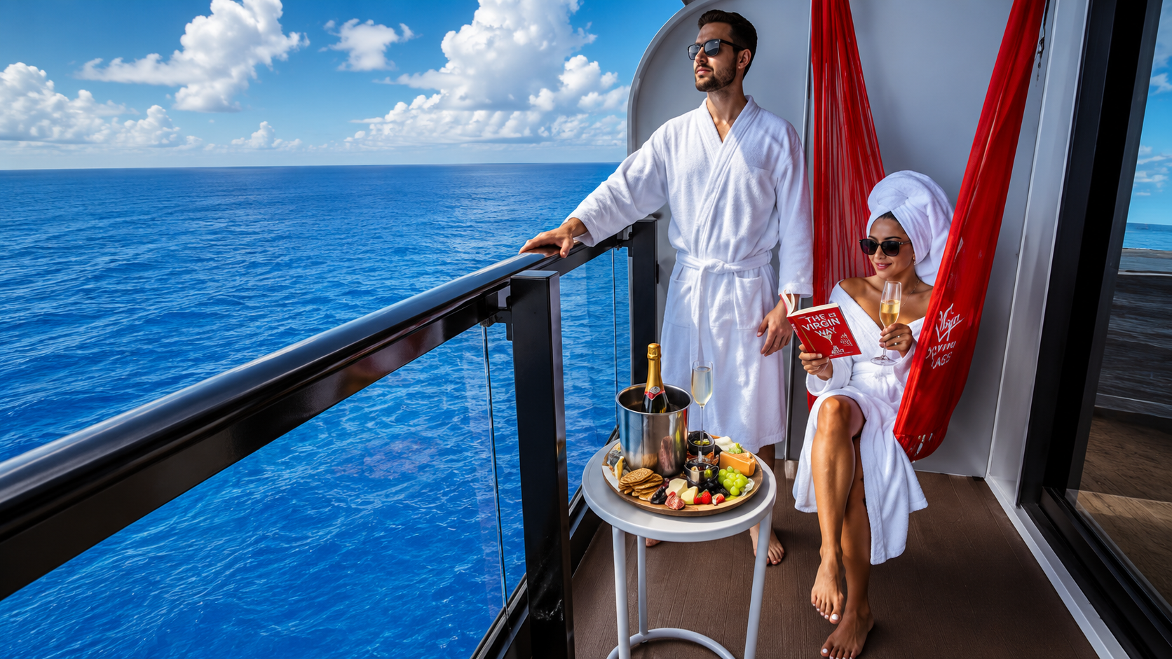 Couple relaxing on cruise balcony